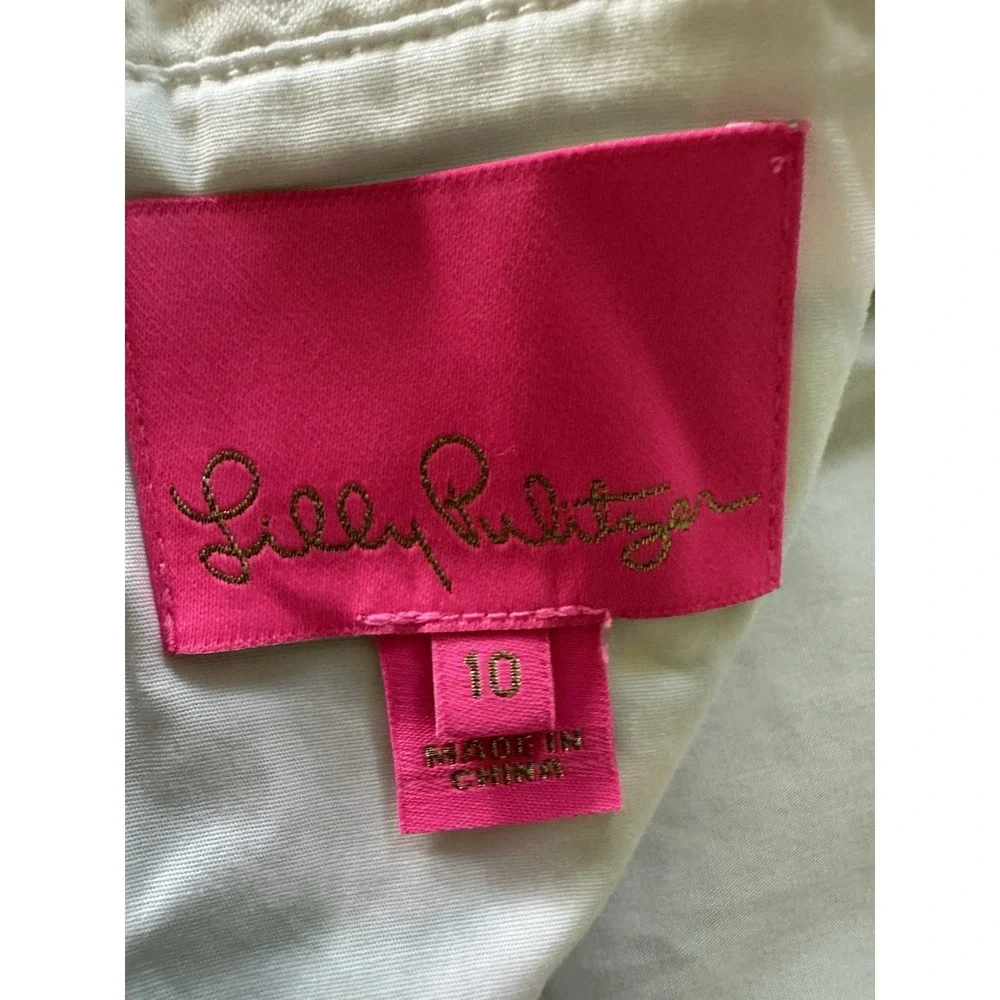 Lilly Pulitzer Sz 10 Scalloped Shift Dress Pink Green Leaf Print Coastal Resort - Picture 3 of 10
